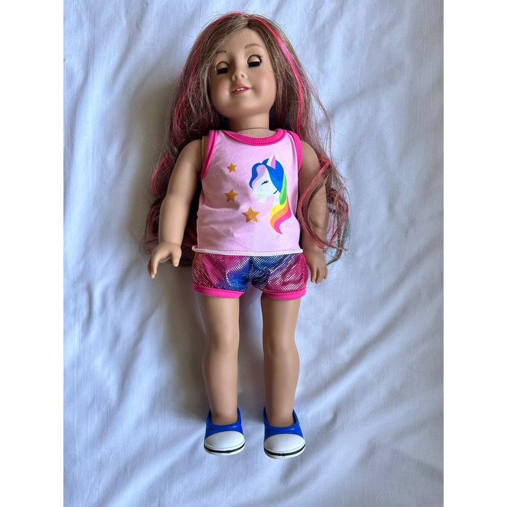 AMERICAN GIRL DOLL TRULY ME #101 WAVY CARAMEL HAIR PINK & BLUE HIGHLIGHTS 18"